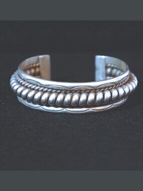 Vintage Native American Navajo Heavy Statement Cuff Bracelet